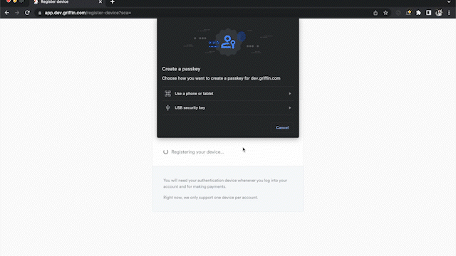 When you click "Use a phone or tablet", a QR code will be displayed.