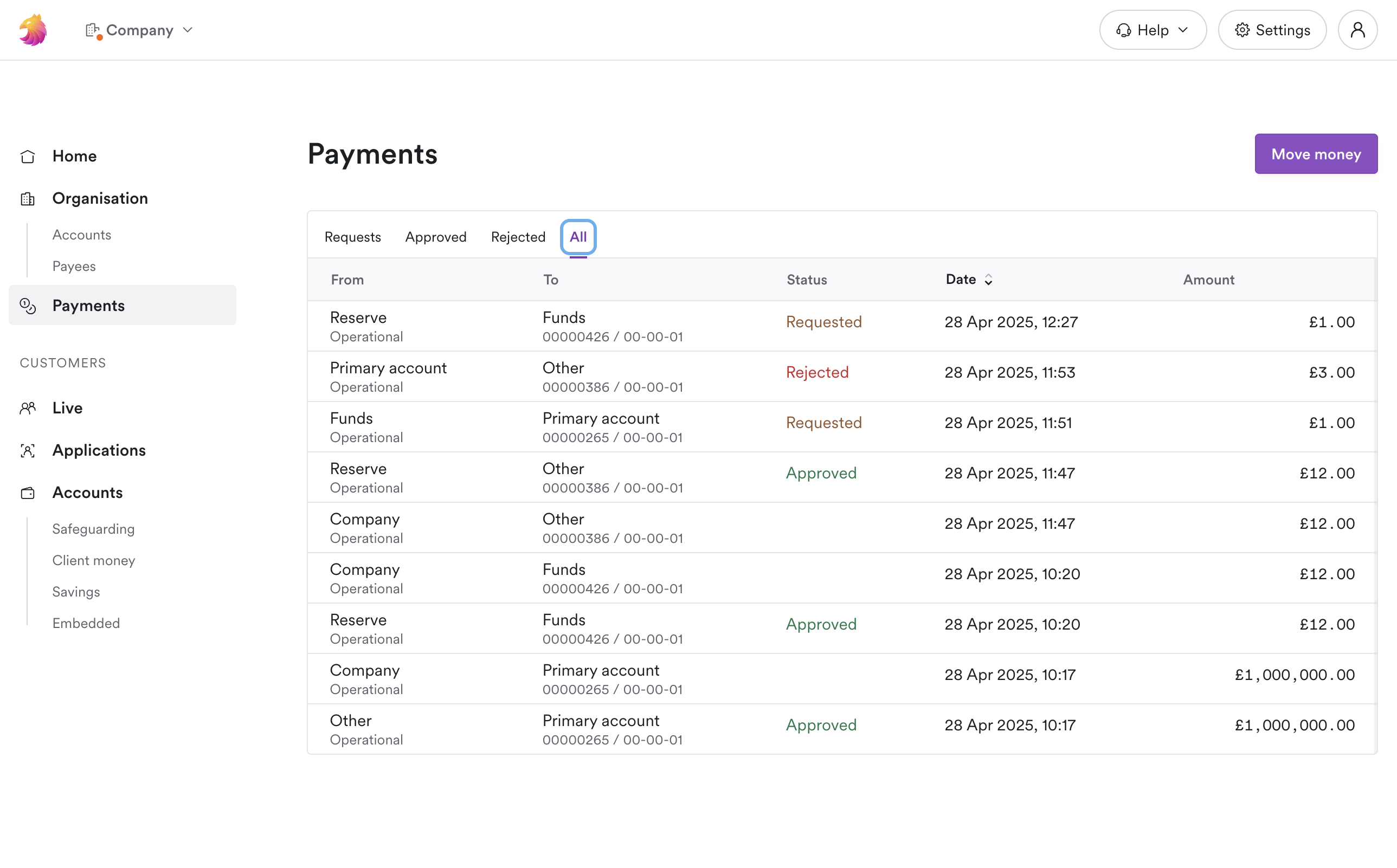 A list of payments to be approved in the Griffin customer app