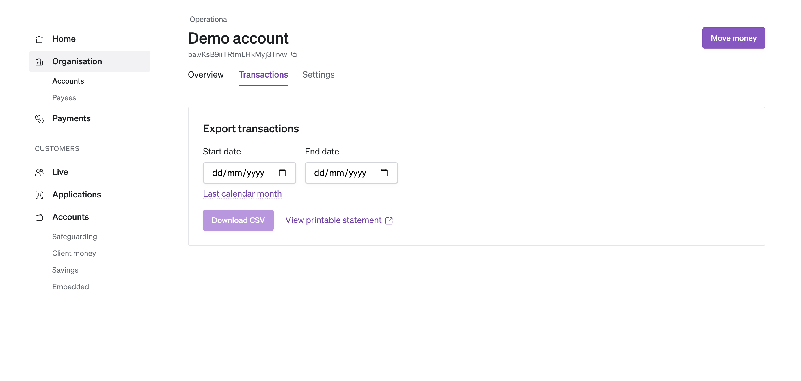 screenshot of generate statement screen
